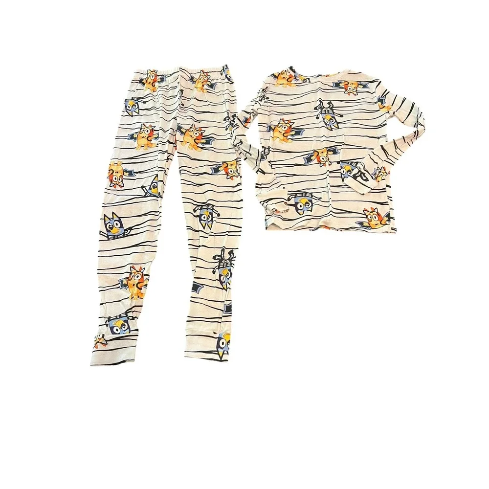 Bluey‎ Halloween Pajamas Set Kids Size 10 Cotton Bat Skeleton Bingo White Stripe